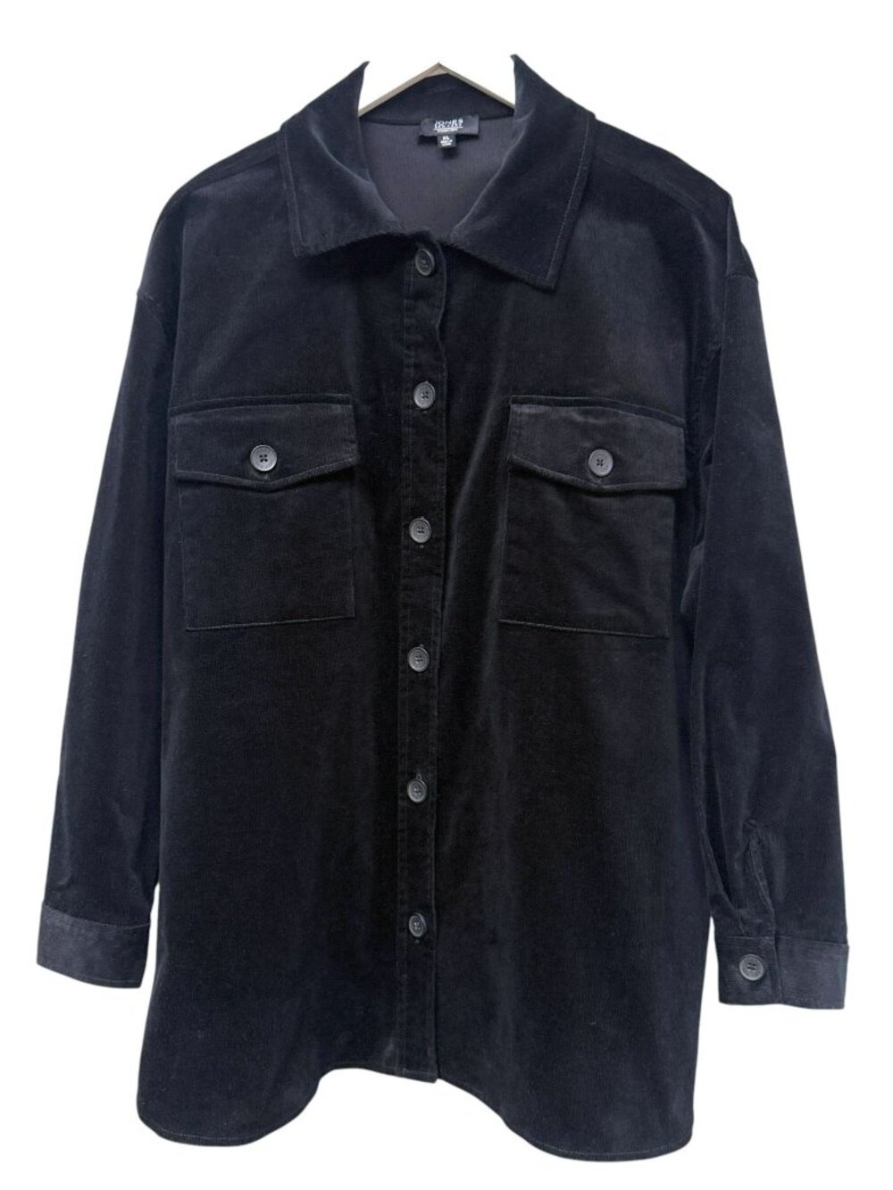 Jones New York Shirt Jacket Women's XL Black Corduroy Button Front Casual